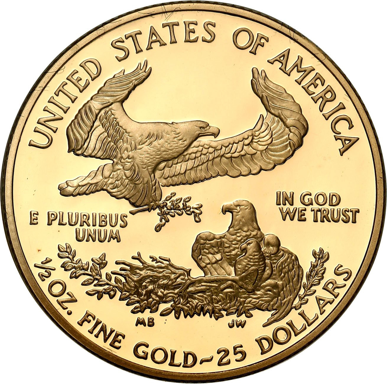 USA. Złote 25 $ dolarów 2003 Orzeł (Eagle) - LUSTRZANY – 1/2 uncji złota